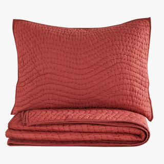 Burgundy Voile Hand Stitched Quilt Set | Duman Home